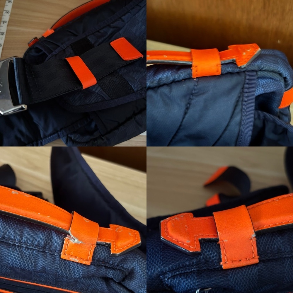 VTG LOUIS VUITTON Challenge Bum Bag Navy Blue Damier Orange Handle - Picture 14 of 14